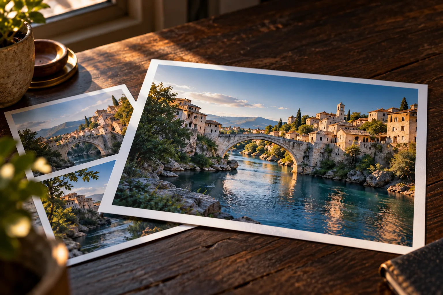 Editorial illustration of following a photograph back to a source and checking the pictured place.