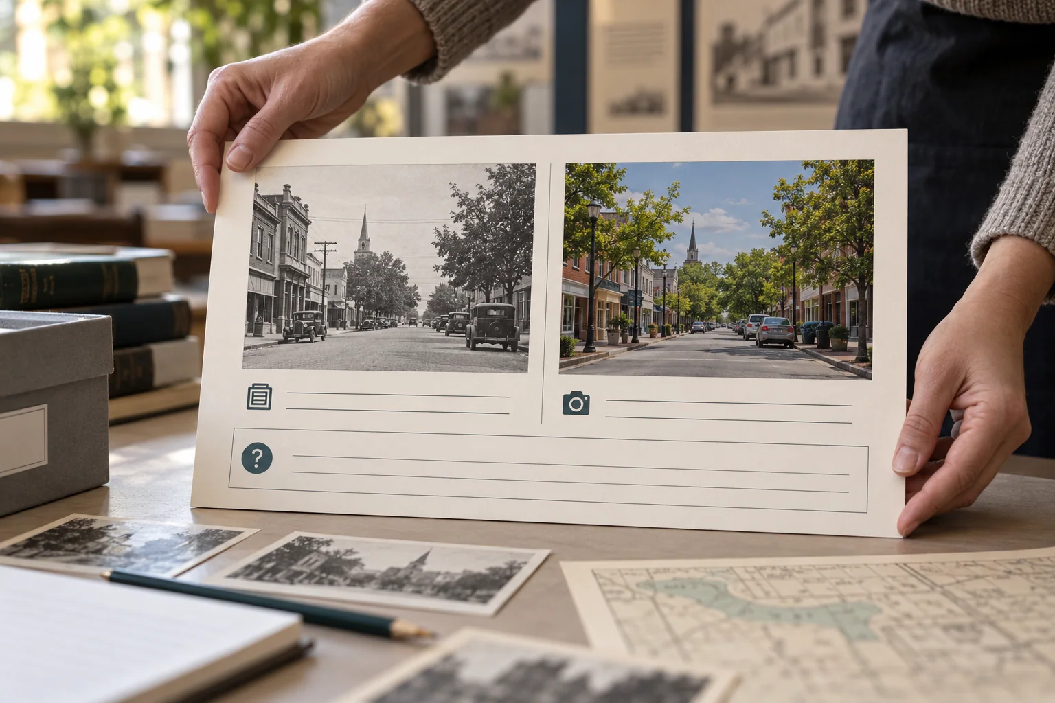 A community display pairs two views with separate spaces for image source, dates, viewpoint notes, and unresolved changes.